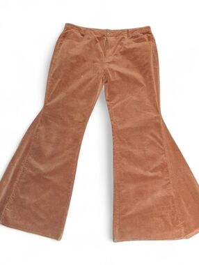 Womens Saints & Hearts Wide Legged Corduroy Camal Bellbottom Raw Hemmed Pants 2X